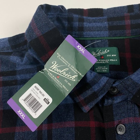 NEW Lot of 2 Woolrich Flannel Shirt Men's 3XL Granite Plaid Deep Navy Plaid - Picture 5 of 15